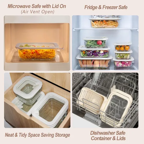 Vista 4 de Urban Green Contenedores de vidrio para almacenamiento de alimentos con tapas de vidrio, juego de recipientes de alimentos aptos para microondas