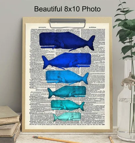 Vista 3 de Blue Whales - Impresión artística de diccionario sin marco, ideal para pescadores, hermosa decoración para el hogar, regalo asequible, listo