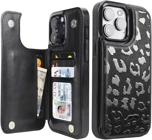 Vista 35 de uCOLOR - Funda tipo cartera para iPhone 15 con tarjetero y diseño de lunares con leche de almendra Bloqueo RFID de piel sintética para mujeres