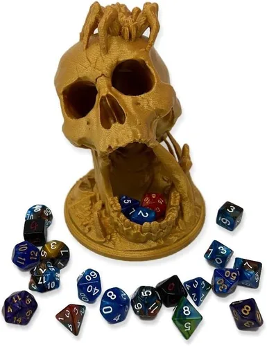 Vista 7 de MunnyGrubbers - Torre de dados de calavera de 6.5 pulgadas - (7 dados al azar D20 juego incluido) - Plástico sin olor a pintura - Juego de rol