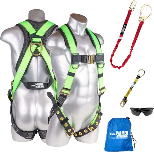 Vista 8 de Palmer Safety Kit de arnés de seguridad para protección contra caídas I Arnés de construcción + varios cordones + extensor de anillo en D