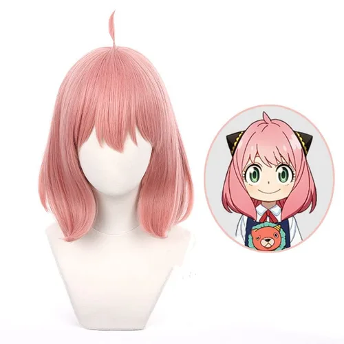 Vista 5 de Peluca de cosplay de anime para familia espía, pelucas de cosplay Anya Forger con gorra de peluca gratis