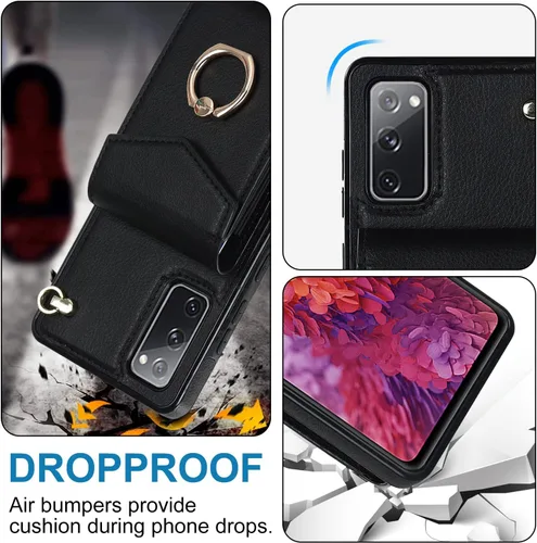 Vista 6 de Asuwish Funda de teléfono para Samsung Galaxy S20 FE 5G de 6.5 pulgadas con protector de pantalla de vidrio templado y anillo RFID tarjetero celular
