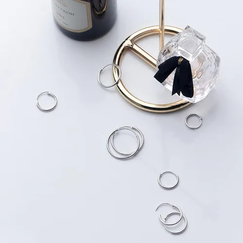 Vista 6 de Aretes de aro de plata para cartílago, pequeño, para mujeres, hombres, niñas, 3 pares de aretes de plata esterlina 925, hipoalergénicos, Tragus