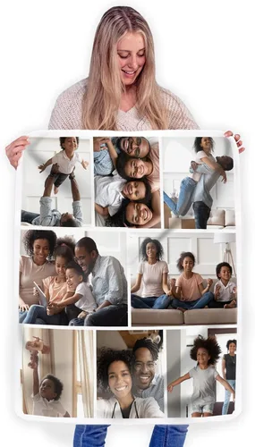 Vista 29 de FrameStory Manta personalizada con fotos y texto, totalmente personalizable con tus fotos y mensajes, manta de forro polar suave y suave, 30 x 40