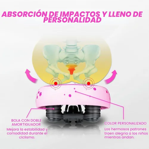 Vista 3 de YLG Asiento de bicicleta para niños para niñas, asiento de bicicleta acolchado de espuma viscoelástica para niños, transpirable y extra suave
