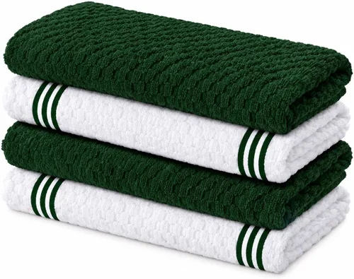 Vista 2 de Toallas de cocina prémium – Paquete de 4, 100% algodón, 15 x 25 Verde