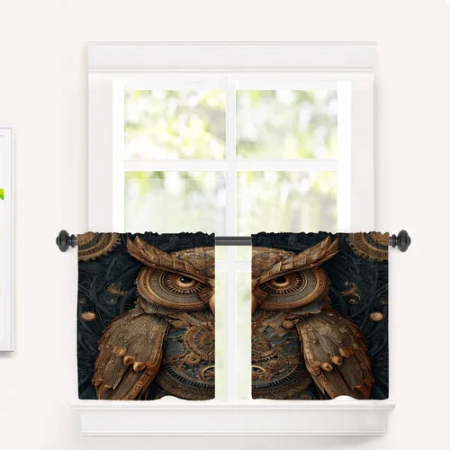 Vista 34 de Maritime Ocean Blackout Tier Curtains, Anchors Nautical Art Half Window Drapes for Kitchen with Rod Pocket,Room Darkening 2 Pack 26X24 Inches