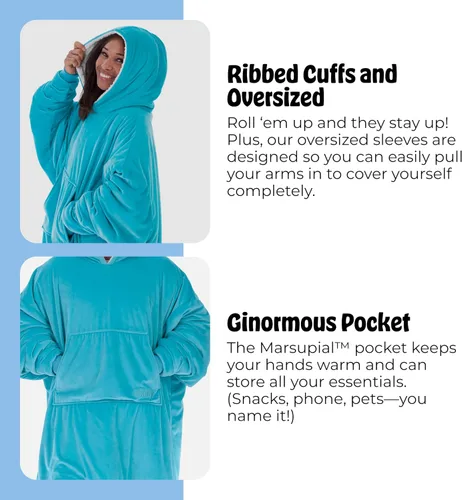Vista 5 de THE COMFY Original Manta Ponible de Vellón de Microfibra con Forro Sherpa, Diseño Extragrande con Capucha y Bolsillo, De Shark Tank, para Mujeres