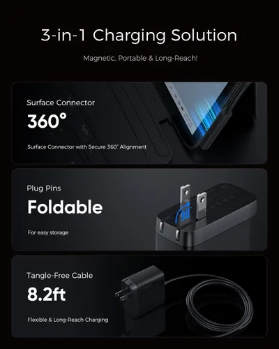 Vista 4 de Microsoft Surface - Cargador Surface Pro de 65 W para Surface Pro 3/4/5/6/7/8/9/10/X/11, compatible con Surface Book/portátil/tablet, compatible
