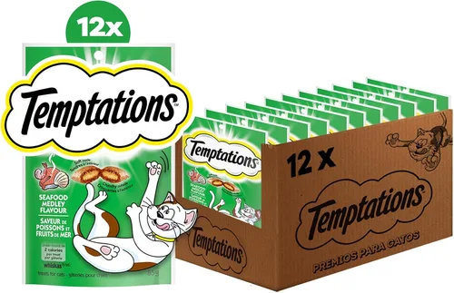 Vista 3 de Temptations Classic Crunchy and Soft Cat Treats, Seafood Medley Flavor, bolsa de 3 onzas (paquete de 12)