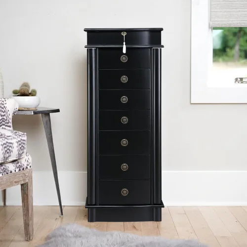 Vista 2 de Alveare Home North Jewelry Armoire - Organizador de almacenamiento con cierre con siete cajones espaciosos, color negro
