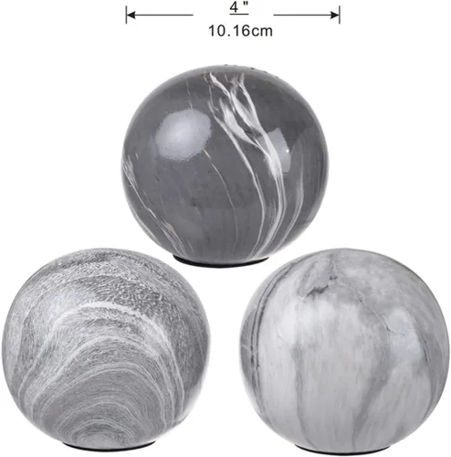 Vista 2 de A&B Home - Juego de 3 bolas de mármol marrón tostado, decoración del hogar, orbes decorativos para decoración de mesa, base plana para esfera de Gris