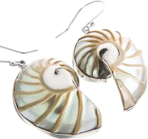 Vista 3 de naturales Patterned Nautilus shell océano 925 plata esterlina arete, 1 14