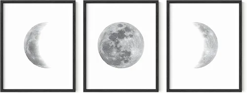 Vista 13 de HAUS AND HUES Arte de pared de fases lunares para dormitorio, juego de 3 impresiones de fase lunar, obras de arte de etapas de la luna, decoración