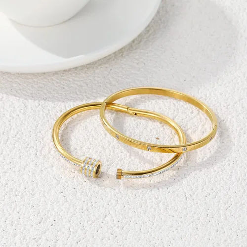 Vista 4 de Pulsera de acero inoxidable para mujer, chapada en oro, con cubo, bisagra de circón, joyería ovalada, testigo del regalo del amor