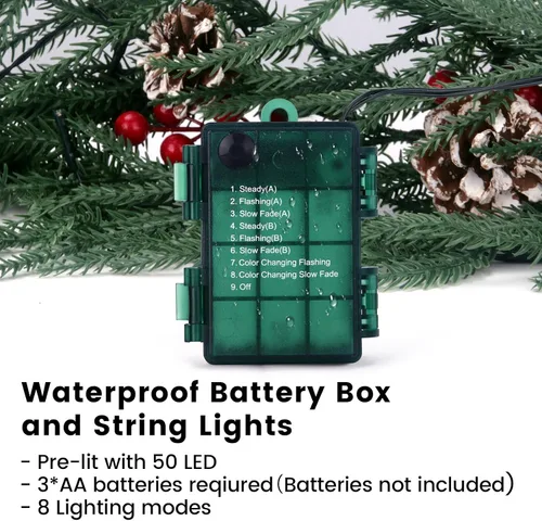 Vista 6 de Guirnalda de Navidad de 6 pies de pino de Norfolk preiluminada con bayas rojas y bolas de cedro, luces LED y control remoto – Guirnalda iluminada a