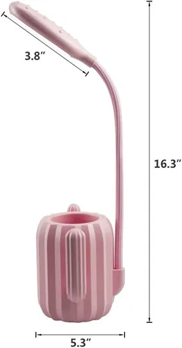 Vista 6 de Luz LED de escritorio de cactus, lámpara de protección ocular regulable + soporte para bolígrafo para lectura de estudio de oficina (rosa)