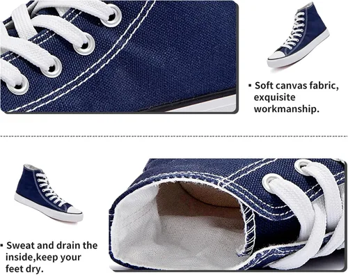 Vista 5 de Tenis de lona de caña alta con cordones para mujer, estilo informal, ideales para caminar