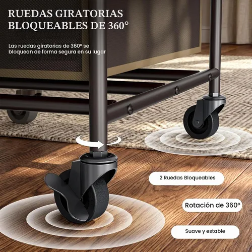 Vista 5 de Simple Houseware Carrito rodante clasificador de lavandería de 3 bolsas resistente, bronce