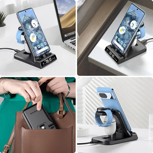 Vista 8 de Estación de carga 3 en 1 para Google Pixel Watch 3/2, soporte de cargador USB C con cable súper rápido de 25 W para Google Pixel 10/10 Pro/10 Pro
