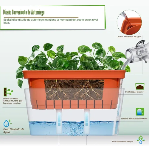 Vista 2 de OurWarm Juego de 3 macetas de hierbas para el alféizar de la ventana, macetas de riego automático de 10.5 pulgadas con ventana visual de nivel