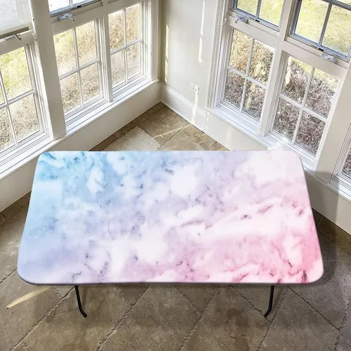 Vista 11 de XISUNYA Mantel de poliéster elástico con diseño de mármol, mantel rectangular de 24 x 36 pulgadas para mesa plegable de 3 pies, mantel ajustable