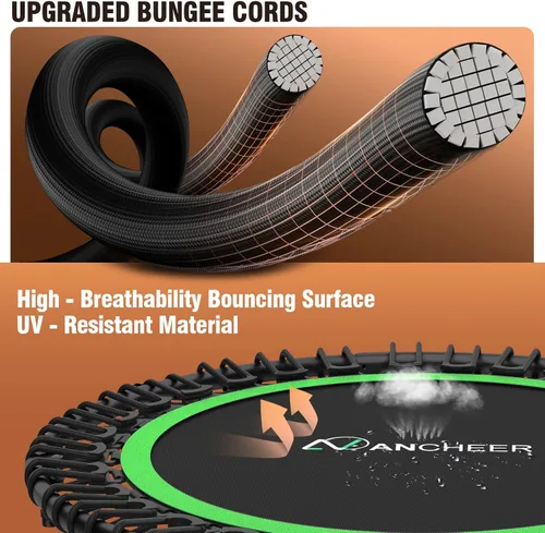 Vista 4 de ANCHEER Fitness Trampoline,40"/48" Bungee Rebounder with Adjustable Handle 450-550 LBS Capacity/Waterproof & UV-Resistant Materials Indoor &
