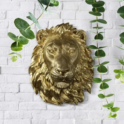 Vista 8 de Wall Charmers - León en oro – Fauxidermia de imitación montado en el busto de la cabeza falsa decorativa de resina falsa montaje animal taxidermia