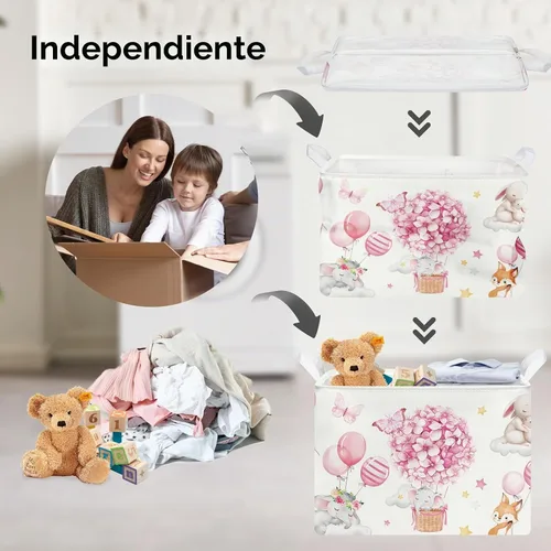 Vista 3 de Clastyle Cesta de almacenamiento para niños, diseño de flores rosas, cesta