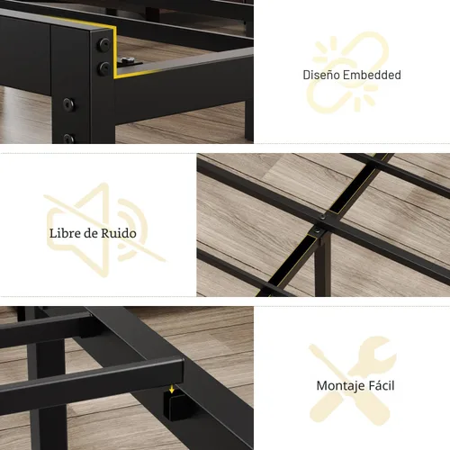 Vista 7 de OLEVS Base de cama individual con cabecero, plataforma de metal, tamaño individual, con estación de carga USB y luces LED, no necesita somier
