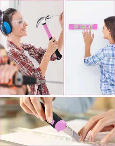 Vista 8 de KingTool - Juego de herramientas de 267 piezas - Juego de herramientas rosa con taladro inalámbrico de 21 V, juego de herramientas para mujeres