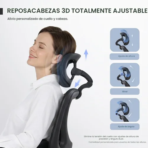 Vista 6 de MALOL Silla de oficina ergonómica de malla con reposapiés, silla ejecutiva de escritorio de computadora con respaldo alto con reposacabezas