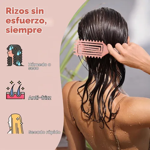 Vista 5 de Cepillo para definir rizos, cepillo para cabello rizado con engranaje lateral para peinar, dar forma y estilizar el cabello rizado, cepillo