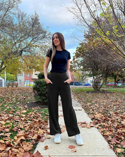 Vista 3 de Promover Pantalones de yoga para mujer, pantalones deportivos de pierna ancha con bolsillos, elásticos, casuales, para descansar, chiquitaregularalta
