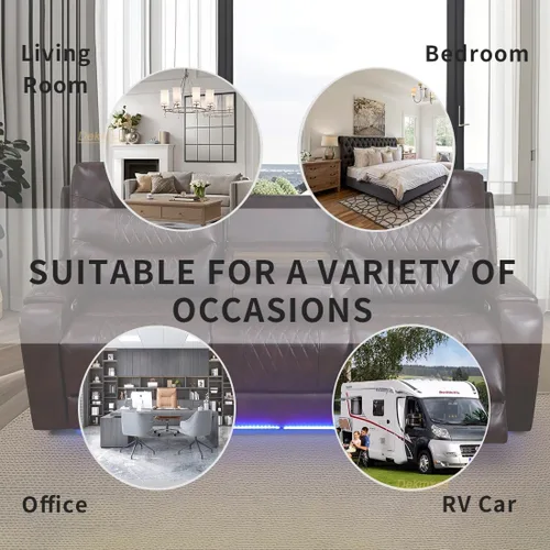 Vista 118 de Juego de sofá reclinable eléctrico, seccional de cuero transpirable beige, juego de muebles de sala de estar, 2 piezas, sofá reclinable eléctrico