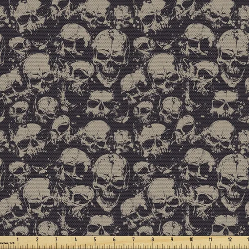 Vista 141 de Ambesonne The Yard, tela de calavera colorida con temática de Halloween, diseño de calavera y huesos cruzados, divertido estampado de dibujos