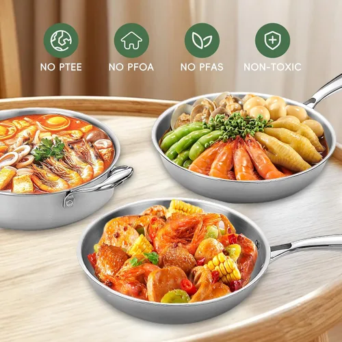 Vista 7 de Juego de 11 piezas de ollas y sartenes, juego de utensilios de cocina de acero inoxidable 18/10, compatible con inducción, revestimiento libre