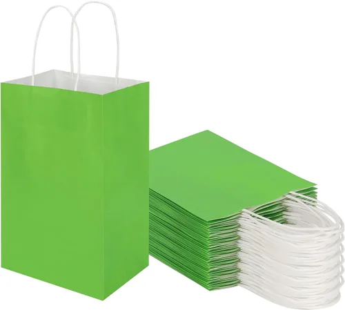 Vista 10 de Toovip Paquete de 50 bolsas pequeñas de papel kraft negro de 5.25 x 3.25 x 8.25 pulgadas con asas a granel, bolsas de regalo para regalos