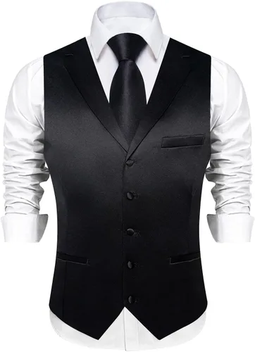 Vista 2 de DiBanGu Chaleco de traje para hombre con lazo de satén con solapa y muesca Negro puro