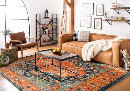 Vista 33 de SAFAVIEH Evoke Collection EVK275C Medallón oriental envejecido, no desprende pelusa, 2'2" x 4', color azul/naranja, alfombra de acento para sala