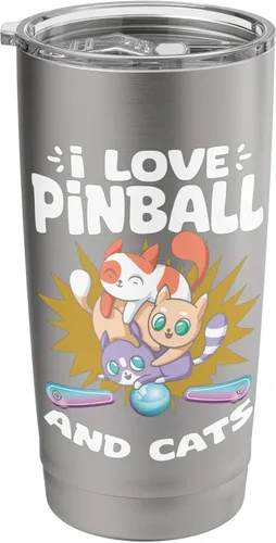 Vista 9 de Pinball and Cats 90s Nostalgia Pinball Wizard Pet Cat Lover Stainless Steel Insulated Tumbler