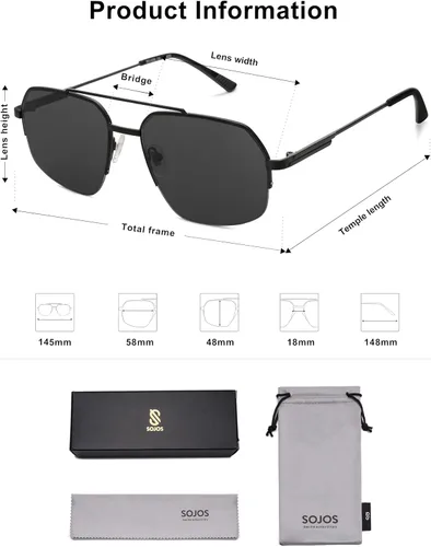 Vista 14 de SOJOS Trendy Aviator Sunglasses Mens Womens Retro Double Bridge Metal Frame Semi-Rimless Shades SJ1191