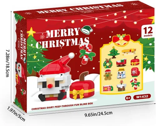 Vista 5 de Calendario de Adviento de Navidad 2026, juegos de construcción compatibles con Lego Navidad, 12 paquetes de modelos de Navidad, kit de microbloques