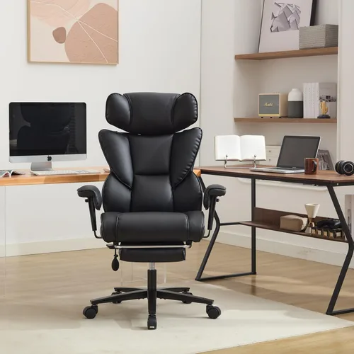 Vista 4 de Silla de oficina grande y alta de 600 libras con reposapiés y brazos abatibles, silla de oficina de tamaño grande para personas pesadas, soporte