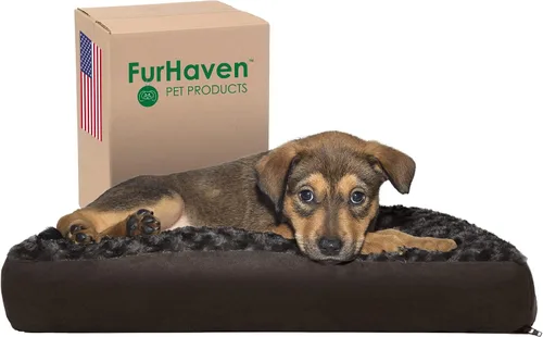 Vista 32 de Furhaven - Cama para perros y gatos, cojín de lujo, diseño rectangular tradicional, cama para mascotas con funda extraíble para perros y gatos