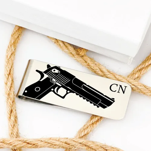 Vista 3 de Police Gun Money Clip Personalized Men's Wallet Initials Police Officer Gun Initials Money Wallet Personal Money Wallet Clip Police Weapon GUN-MONEY