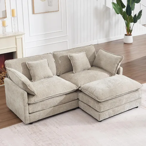 Vista 20 de GNIXUU Sofá modular de 76 pulgadas, sofá biplaza beige de 2 plazas, cómodos asientos de felpilla de 25 pulgadas de profundidad con 2 almohadas