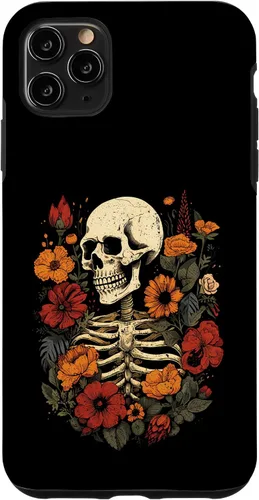 Vista 11 de iPhone 14 esqueleto floral calavera Halloween flores genial diseño gráfico