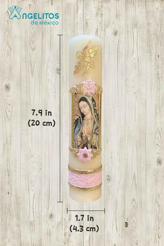 Vista 3 de Angelitos de Mexico Vela Rosa Artesana Virgen de Guadalupe Guadalupana